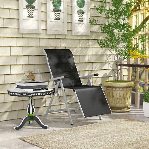 Outsunny Sun Lounger 10-Position Adjustable Folding Reclining Chairs with Footrest-Grey - Sun Lounger