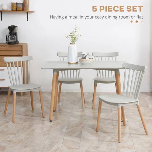 HOMCOM 5 Piece Dining Table and Chairs Set with Wood Legs for Small Spaces -  Dining Set