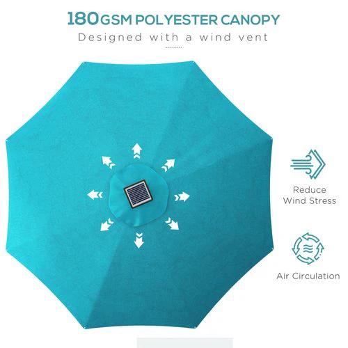 Outsunny Outsunny Solar Patio Garden Parasol with Lights for Outdoor, Blue - Parasol