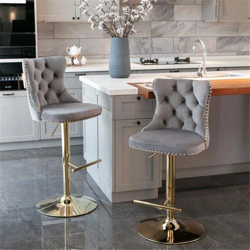 Luxurious Velvet Bar Stools with Adjustable Height and 360 Degree Rotation for Elegant Dining Spaces by N/A