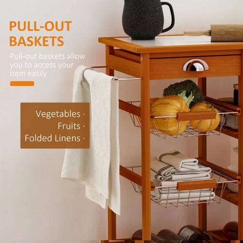 Pine Wood Kitchen Trolley with Tile Top and 6-Bottle Wine Rack for Efficient Home Organization by HOMCOM