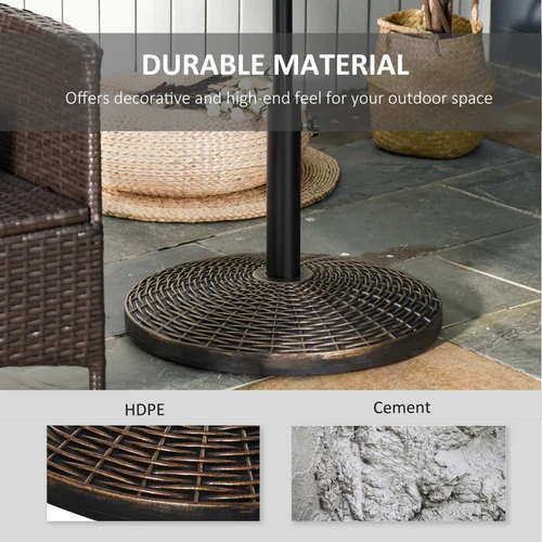 Outsunny Patio Weighted Umbrella Base 25kg Bronze Rattan Finish for Outdoor Parasol Stability by Outsunny