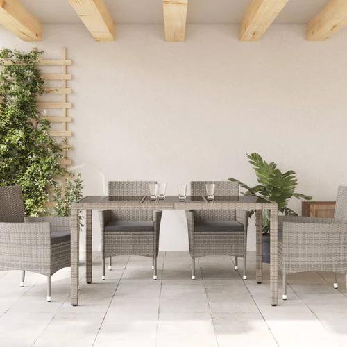 vidaXL Garden Table with Glass Top Grey 150x90x75 cm Poly Rattan by vidaXL