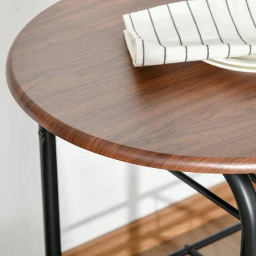 MDF 2-Seater Bar Stool and Table Set w/ Bottle Storage Shelf Wood Tone by HOMCOM