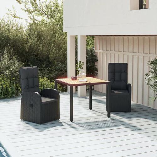 vidaXL 3 Piece Garden Dining Set Black Poly Rattan&Solid Wood Acacia - Garden Set