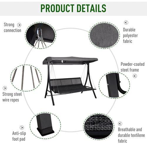 Durable Steel Pipe 3-Seater Outdoor Garden Recliner Swing Chair Grey for Relaxing Afternoons by Outsunny