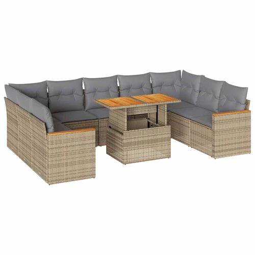 vidaXL vidaXL 10 Piece Garden Sofa Set with Cushions Beige Poly Rattan Acacia - Garden Sofa Sets