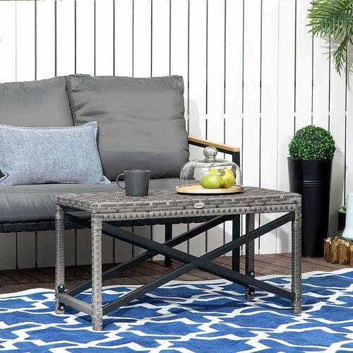 Outsunny PE Wicker Outdoor Coffee Table w/ Plastic Board Under the Full Woven Table Top - Garden Table