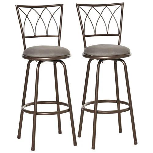 Set of 2 Bar Chairs Swivel Armless Upholstered Metal Frame Barstools - Bar Stool