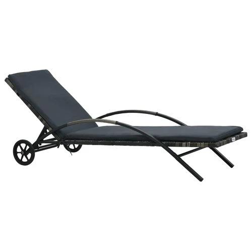 Sun Lounger with Cushion & Wheels Poly Rattan Anthracite by vidaXL