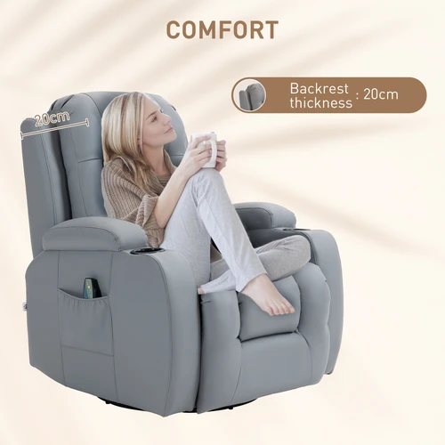 HOMCOM Manual Recliner Chair with 8 Massage Functions and Heat for Ultimate Relaxation in Light Grey - Recliner