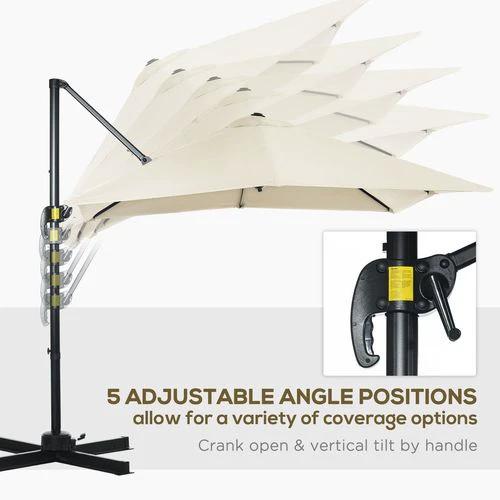 Outsunny Square Cantilever Roma Parasol 360 Rotation w/ Hand Crank, Cream White - Parasol