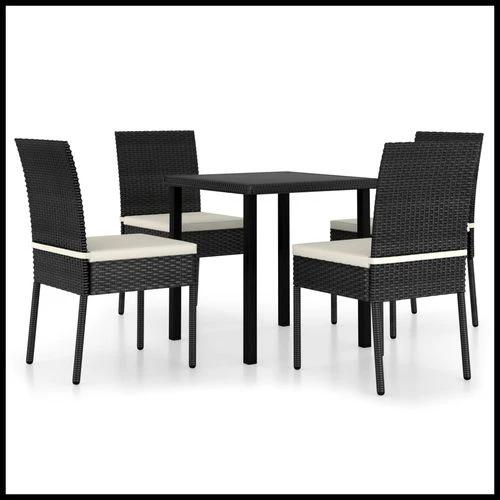 vidaXL vidaXL 5 Piece Outdoor Dining Set with Cushions Poly Rattan Black - Garden Set