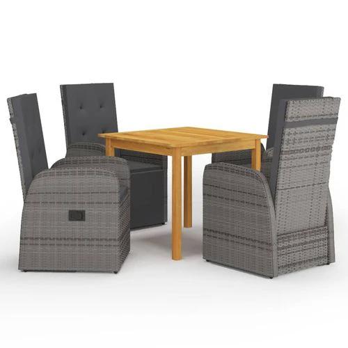 vidaXL 5 Piece Garden Dining Set with Cushions Grey Poly Rattan by vidaXL