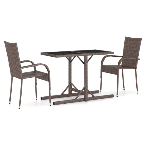 vidaXL vidaXL 3 Piece Garden Dining Set with Glass Top and Weather-Resistant Rattan for Outdoor Entertaining - Garden Set