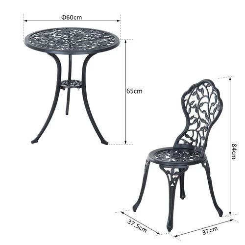Outsunny Cast Aluminium 3 Pcs Bistro Set-Black - Garden Set