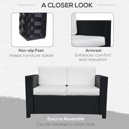 Outsunny 2 Seater Rattan Garden Sofa Black Double Couch Loveseat Wicker by Outsunny