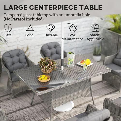 Outsunny Outsunny PE Rattan Garden Dining Set for 6 with Seat and Back Cushions - Garden Set