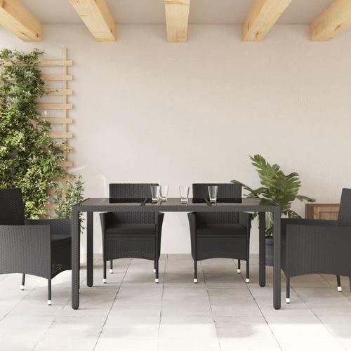 vidaXL Garden Table with Glass Top Black 150x90x75 cm Poly Rattan by vidaXL