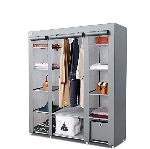 Knight Knight Large Portable Canvas Wardrobe 150cm x 45cm x 175cm with Hanging Rail Shelves and Drawer for Organized Clothes Storage - Wardrobe