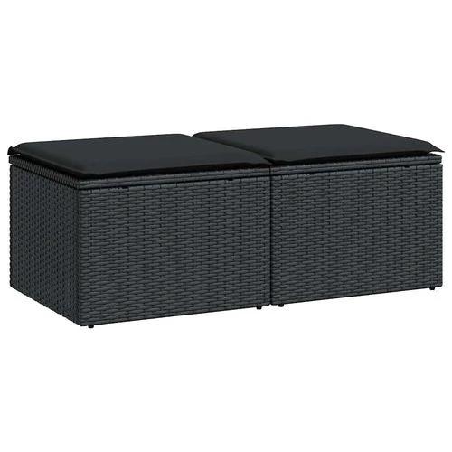 vidaXL 2 Piece Garden Sofa Set with Cushions Black Poly Rattan Acacia by vidaXL