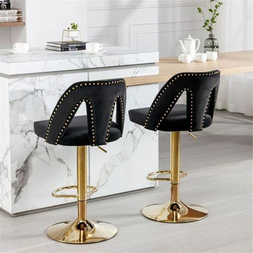 N/A Elegant Velvet Bar Stool with Adjustable Height and 360 Degree Rotation for Stylish Home or Office Use - Bar Stool