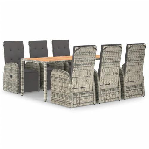 vidaXL 7 Piece Garden Dining Set Grey Poly Rattan&Solid Wood Acacia by vidaXL