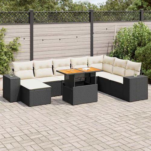 vidaXL vidaXL 9 Piece Garden Sofa Set with Cushions Black Poly Rattan Acacia - Garden Sofa Sets