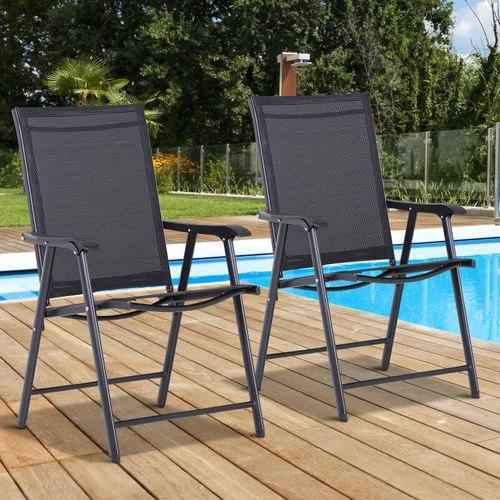 2-PCS Garden Armchairs Outdoor Patio Folding Modern Furniture Black Outsunny by Unbranded