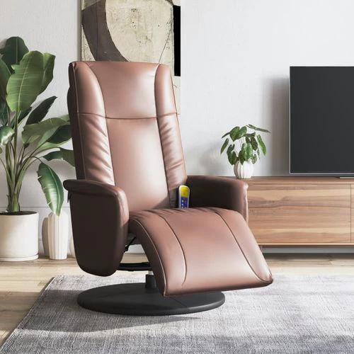 vidaXL vidaXL Massage Recliner Chair with Footrest 36 Inch Brown Faux Leather and Vibration Function for Ultimate Relaxation - Recliner