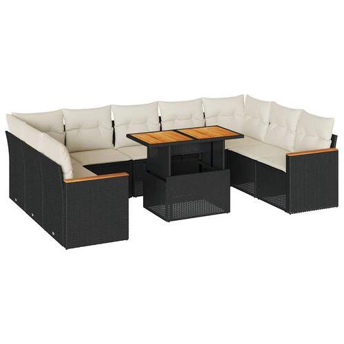 vidaXL 10 Piece Garden Sofa Set with Cushions Black Poly Rattan Acacia by vidaXL