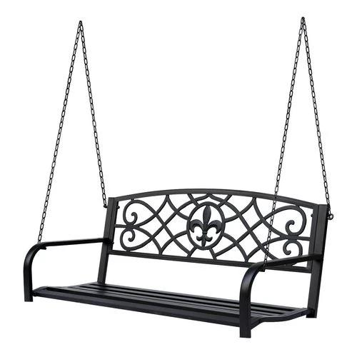 Outsunny Steel Fleur-de-Lis Design Porch Swing Seat Bench with Chains - Hammocks