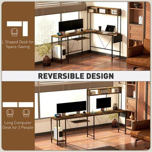 HOMCOM Reversible Corner Desk w/ USB Port, Long Computer Desk for 2 Person - Desk