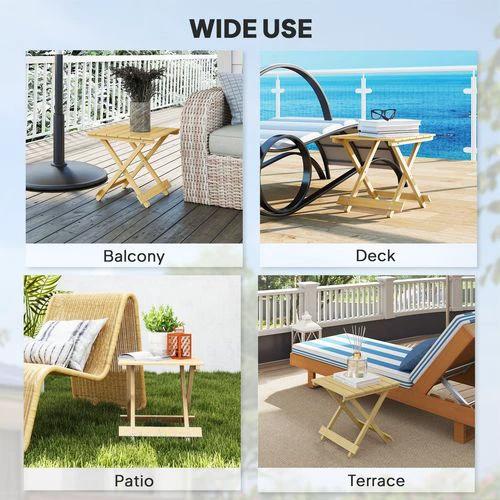 Outsunny Wooden Folding Garden Table, Folding Side Table, Nature Wood Finish by Outsunny