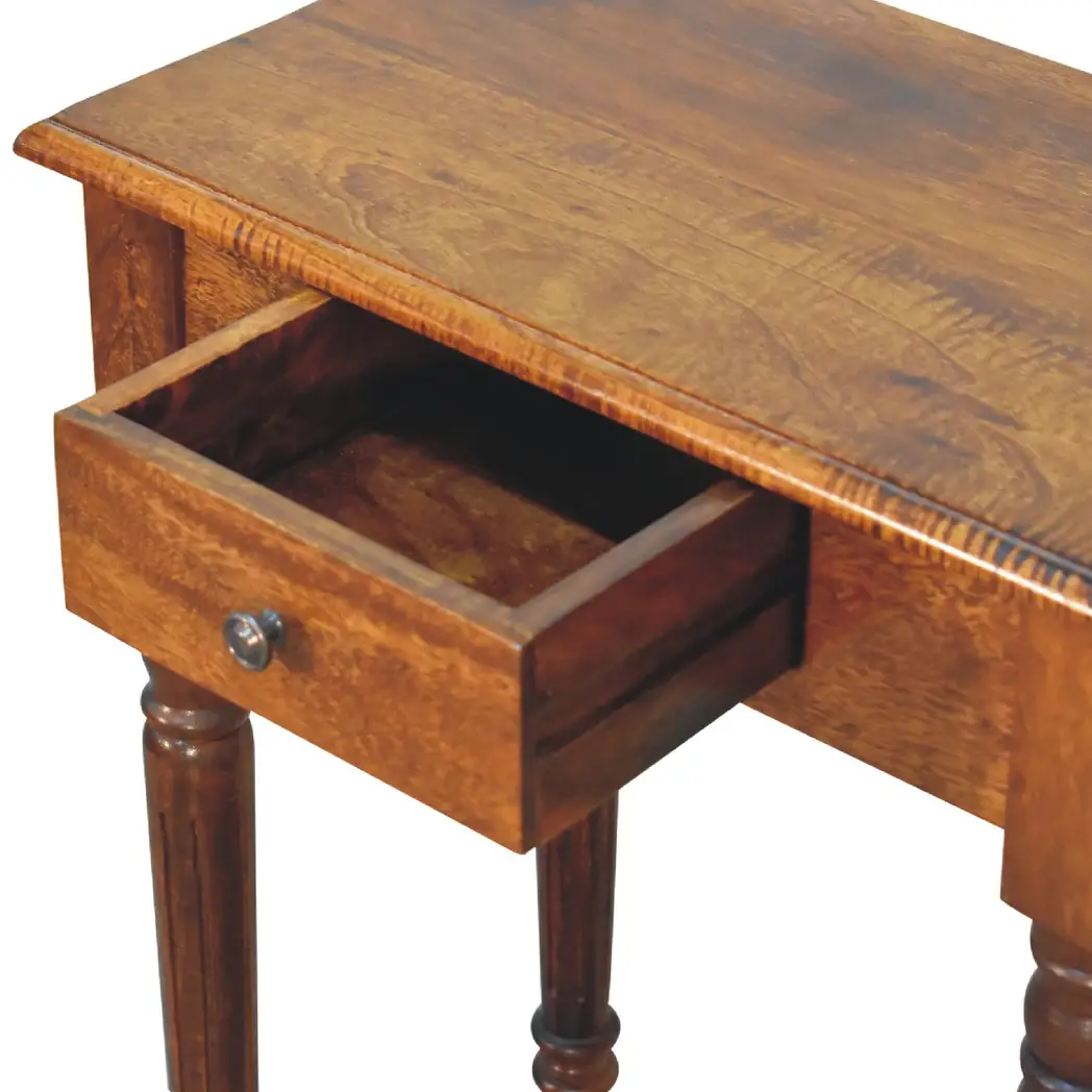 Artisan Furniture Artisan Furniture Solid Wood Chestnut Turned Leg Writing Desk, 1 Drawer, Brown - Desk