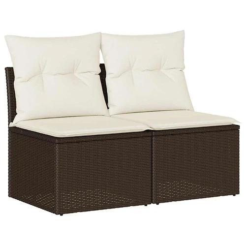vidaXL vidaXL 4 Piece Garden Sofa Set with Cushions Brown Poly Rattan Acacia - Garden Sofa Sets