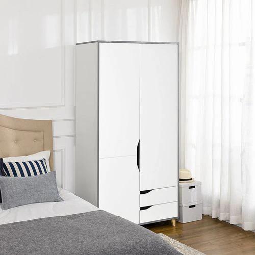HOMCOM Wardrobe with Drawers, Shelves, Hanging Rail, Bedroom Clothes Organizer, White - Wardrobe
