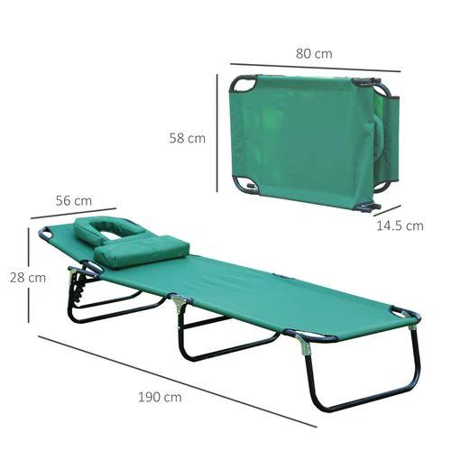 Outsunny Folding Sun Lounger Reclining Chair with Pillow Reading Hole Dark Green by Outsunny