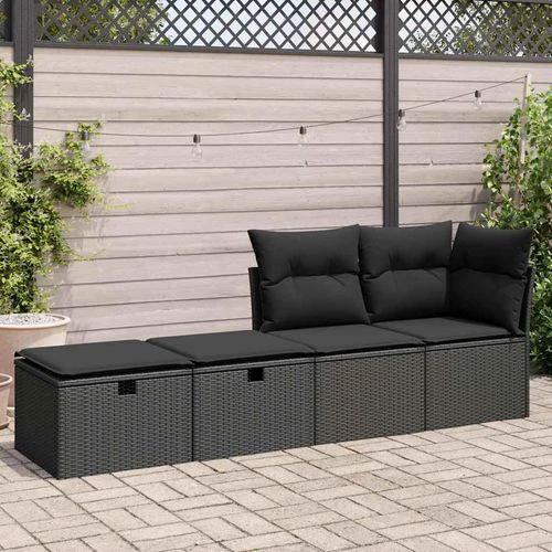vidaXL 2 Piece Garden Sofa Set with Cushions Black Poly Rattan Acacia by vidaXL