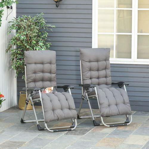 Outsunny Outsunny 2 PCS Reclining Zero Gravity Chair Folding Lounger Cushion Dark Grey - Sun Lounger