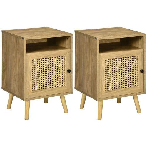 HOMCOM Nightstand, Rattan Bedside Table, Sofa Side Table w/ Cabinet, Shelf by HOMCOM