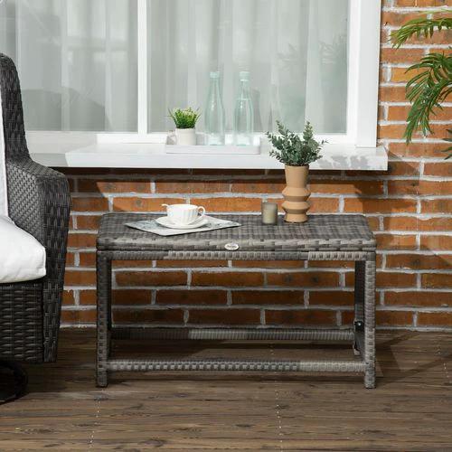 Outdoor Coffee Table w/ Plastic Board Under the Full Woven Table Top, Grey by Outsunny