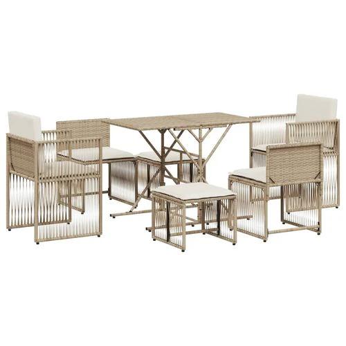 vidaXL 7 Piece Garden Dining Set with Cushions Beige Poly Rattan by vidaXL