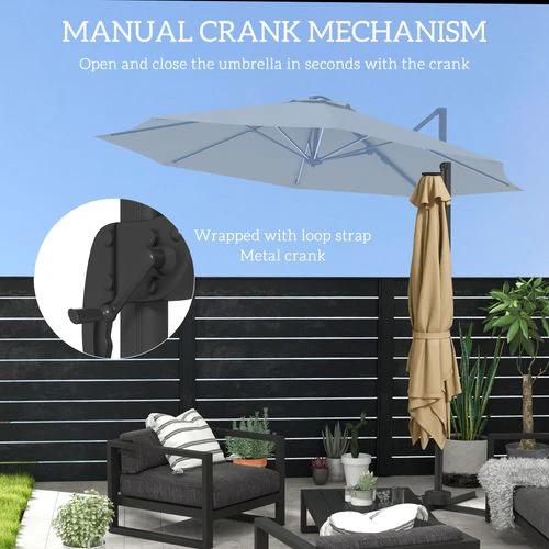 Outsunny 3(m) Solar LED Cantilever Parasol Adjustable Garden Umbrella Khaki by Outsunny