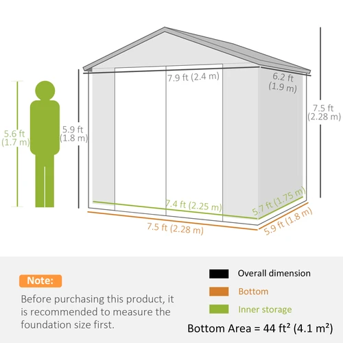 Outsunny Garden Shed 8 x 6ft with Lockable Door and Ventilation for Outdoor Tool Storage by Outsunny