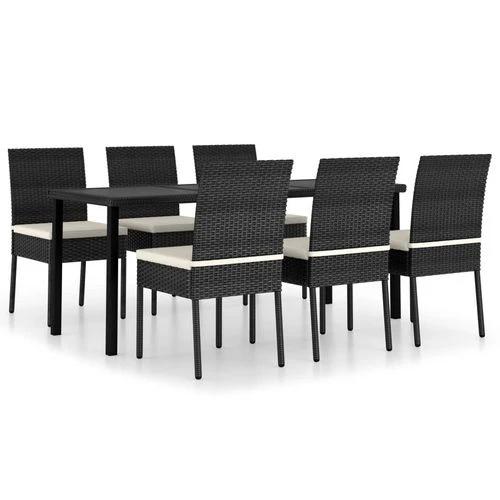 vidaXL 7 Piece Outdoor Dining Set with Cushions Poly Rattan Black by vidaXL