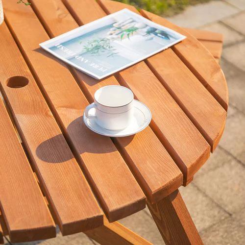Outsunny Outsunny Round Table W/3 Attached Benches-Fir Wood - Garden Table