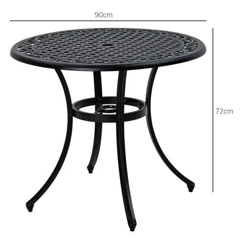 Outsunny Garden Table with Parasol Hole for 2-4, Cast Aluminium Frame - Black by Outsunny