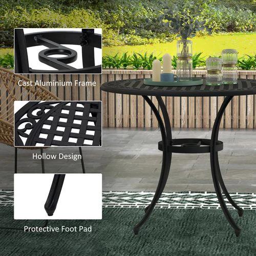 Outsunny Garden Table with Parasol Hole for 2-4, Cast Aluminium Frame - Black by Outsunny