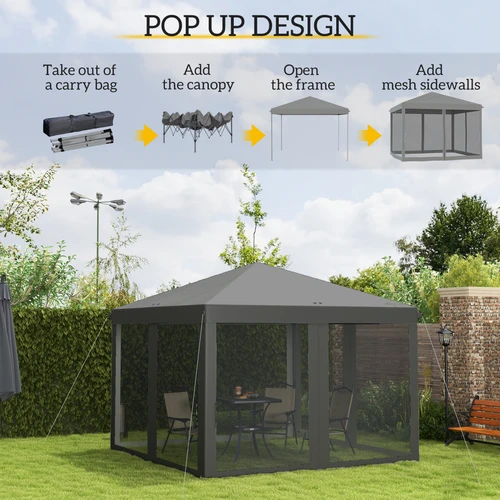 Outsunny Heavy Duty Pop Up Gazebo 3 x 3m with Removable Mesh Sidewalls for Outdoor Events and Parties - Gazebos